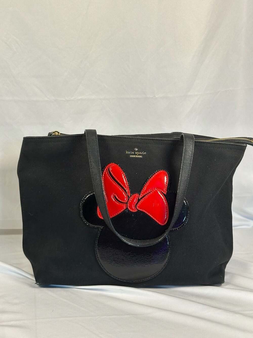 Kate Spade x Disney Canvas Minnie Mouse Silhouette Tote Black Totes, Handbags